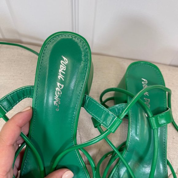 Green Lace Up Block Mid Heel Square Front Sandals 8 Wide Fit - Picture 10 of 10